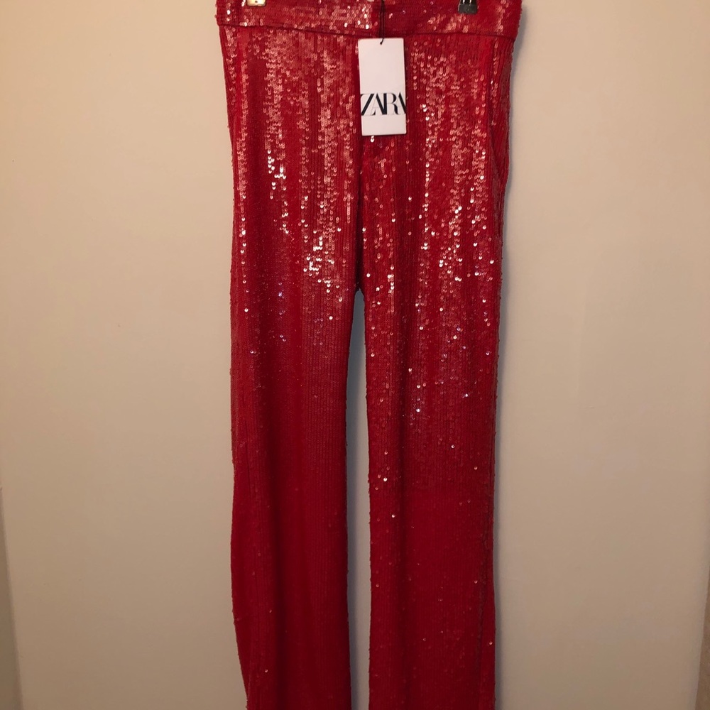 Zara red sequin pants